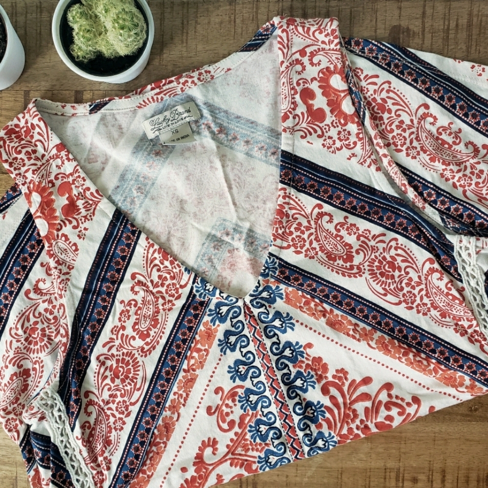 Lucky Brand Red and Blue Patterned Tank Top